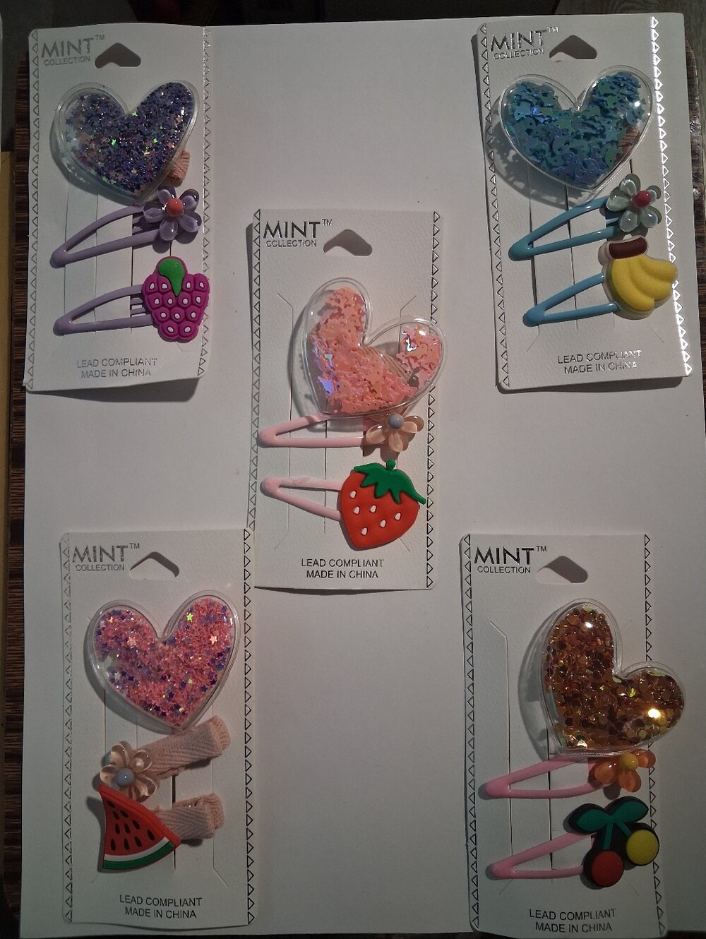 Mint Girls Pink Heart & Fruit Hair Clip Set - Multicolor